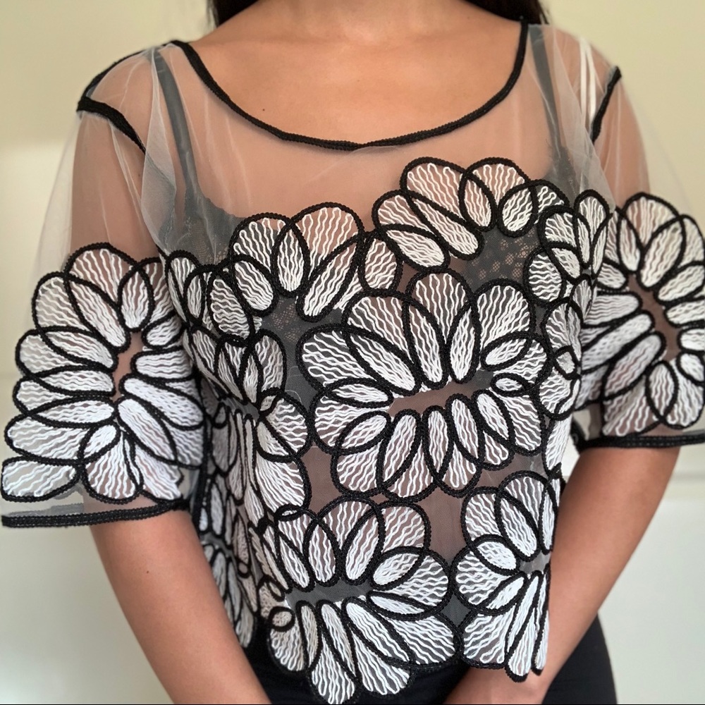 Agaci black/white sheer, lace crop top